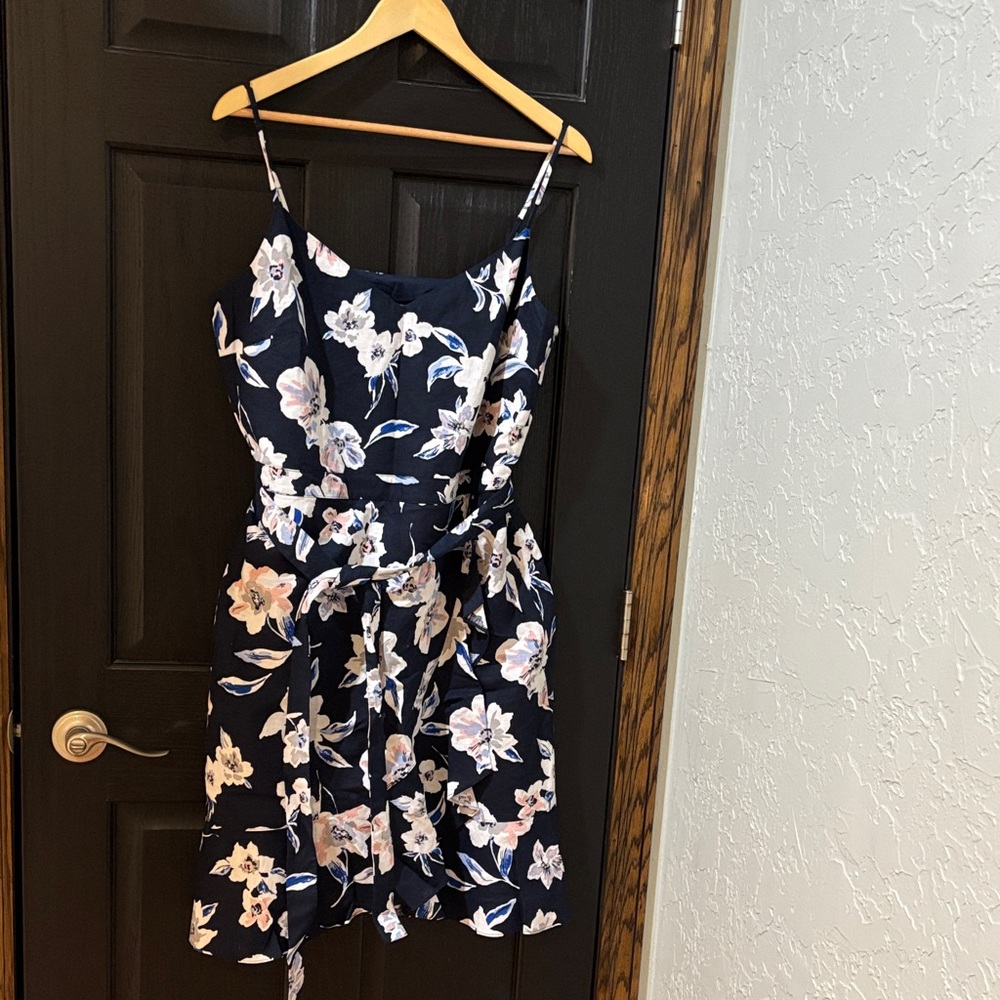 Banana Republic Navy Floral Spaghetti-Strap Dress
